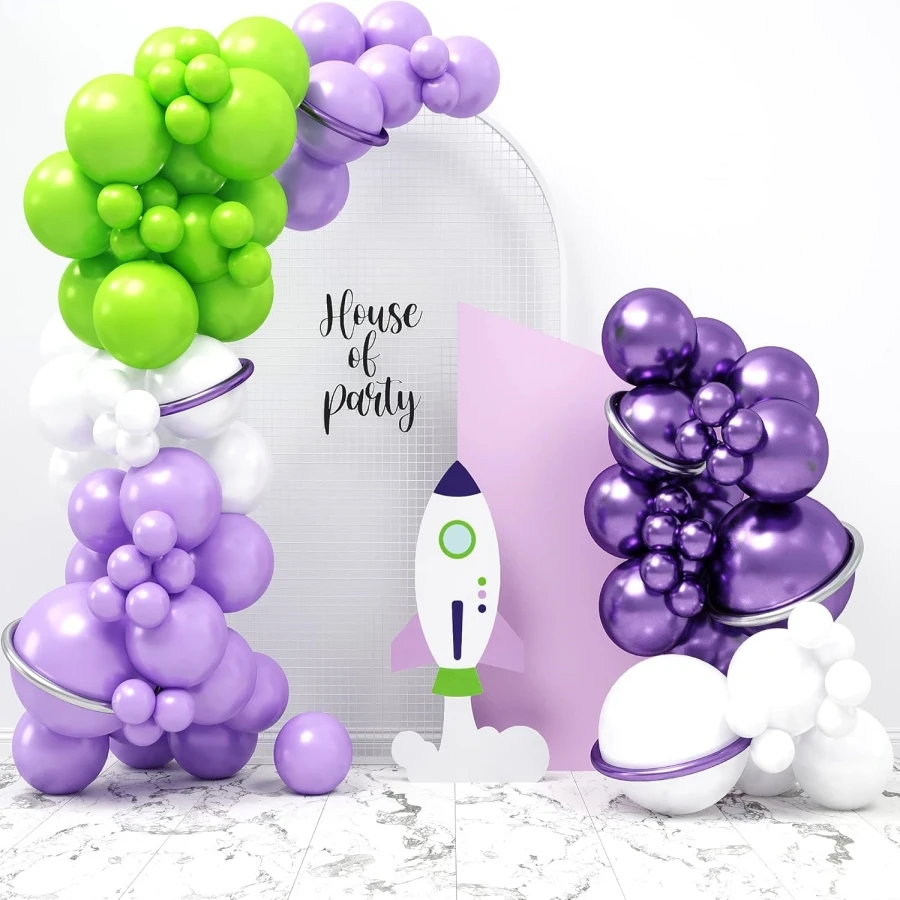110-Piece Balloon Garland Kit with Purple, Green, and White Balloons for Lightyear Birthday Party Decorations and Birthday Party Supplies, Themed