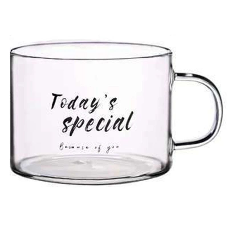 Letter Glass Cup Large with Handle Mug Office Tea Cup Dessert Cup Oatmeal Breakfast Cup C