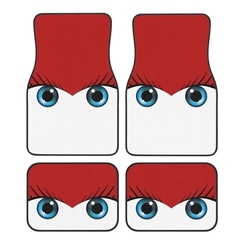 Cute Girl Car Eyes Car Floor Mats Set of 4 Pcs Universal Front and Rear Foot Mats with Non-Slip Rubber Backing Auto Accessories