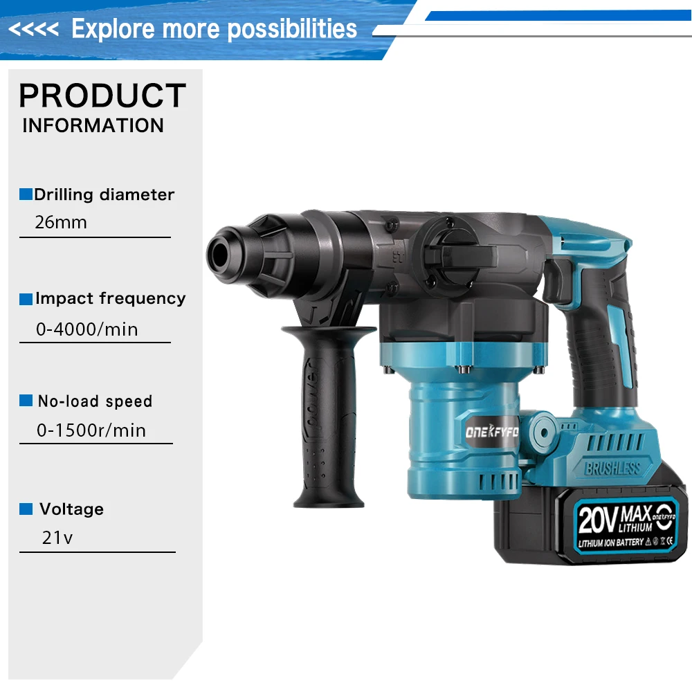 26MM borstelloze elektrische zware hamer multifunctionele roterende draadloze oplaadbare elektrisch gereedschap voor Makita 18V batterij