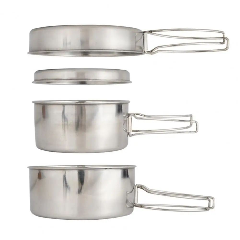 Food Grade Stainless Steel Cookware Stackable Stainless Steel Camping Cookware Set Outdoor Cooking Pot Frying Pan Plate for 1-3