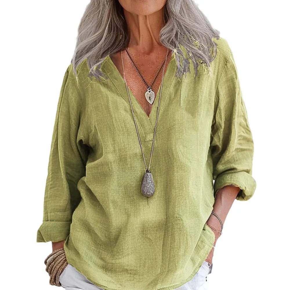 

Casual Long Sleeve Blouse Femme 2025 Spring Summer Women Shirts Tops Linen Blouses For Woman Elegant Clothing