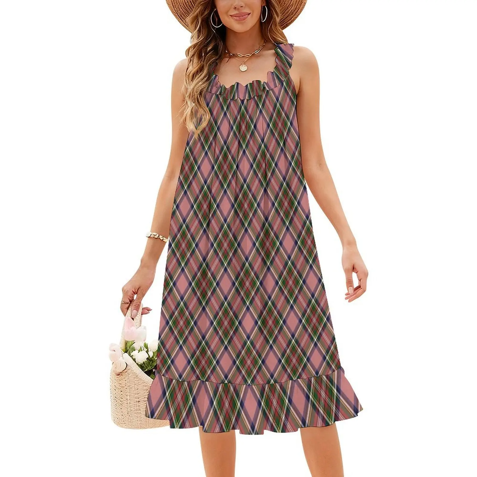 فستان ماري كوين أوف اسكتلندا كروس ترتان منقوش بوهو شيك أنيق على الشاطئ لحفلات الزفاف فستان الملكة ماري ملكة الاسكتلندية