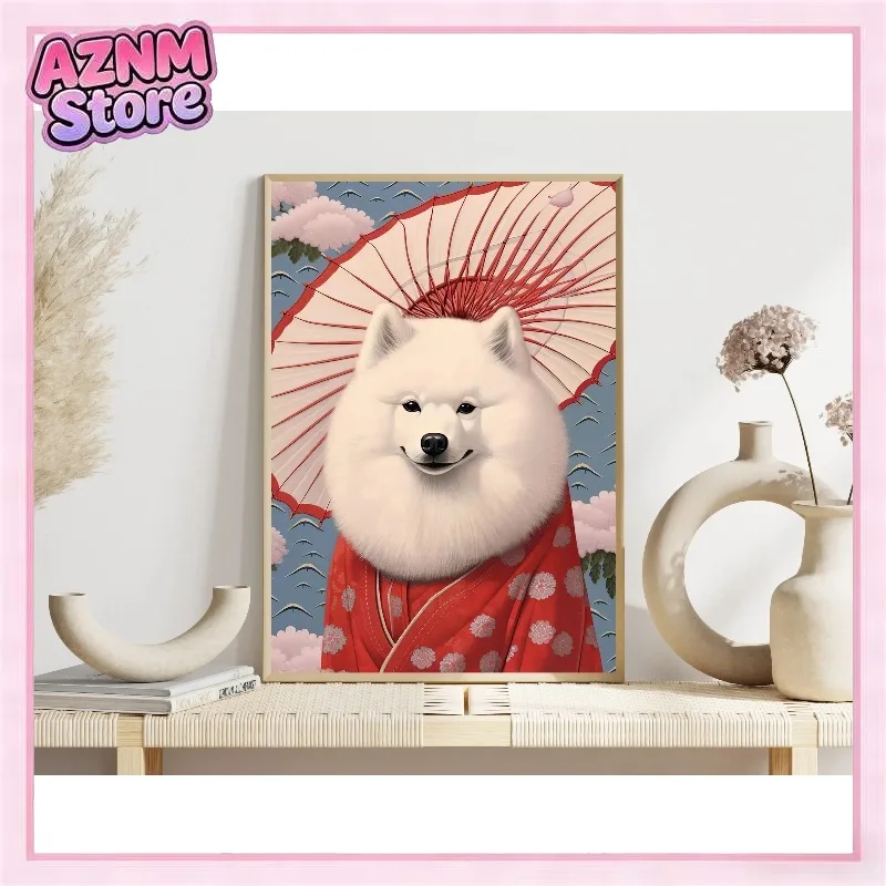 Funny Dogs Geisha Portrait Posters Kimono Basset Hound Brittany Spaniel Prints Canvas Wall Art Pictures Home Living Room Deco