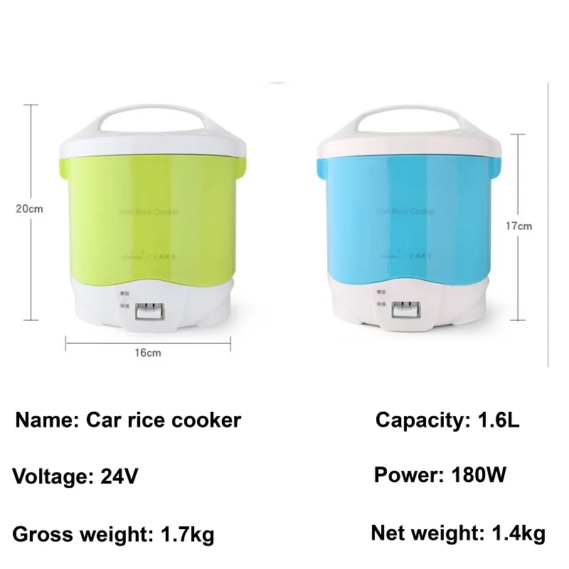 24V Truck Rice Cooker Warmer Soup Pot Multifunctional Mini Rice Cooker Portable Travel Camping Meal Heater With Steamer 1.6L