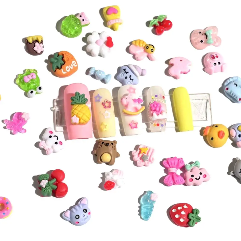 Cartoon Bear Bunny Nail Charms Kawaii żywica Anime figurka zwierzątko części paznokci piękne zdobienie paznokci dekoracje kreatywne akcesoria do