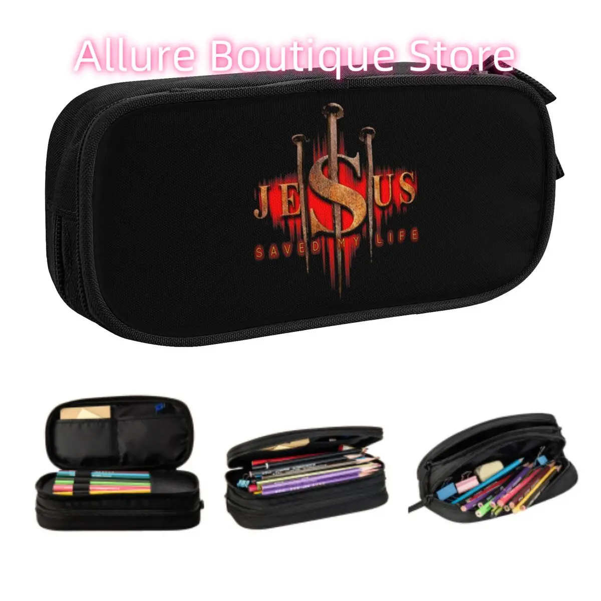 

Cool Jesus Saved My Life Custom Cute Pencil Cases Large Storage Christian Religious Faith Pencil Pouch Students Stationery