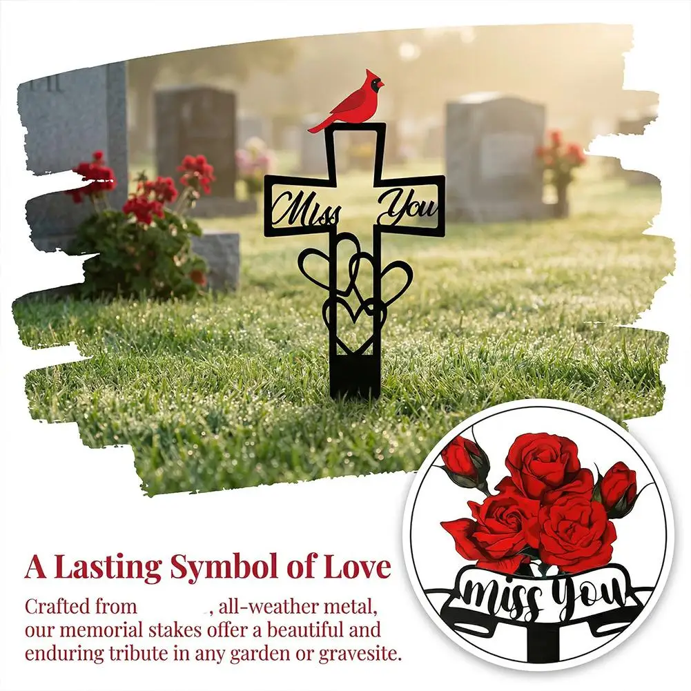 Memorial Grave Markers Miss You Commemorative Plaque Heart-Shaped Garden Stake for Funerals Memorial Services Outdoor Decor