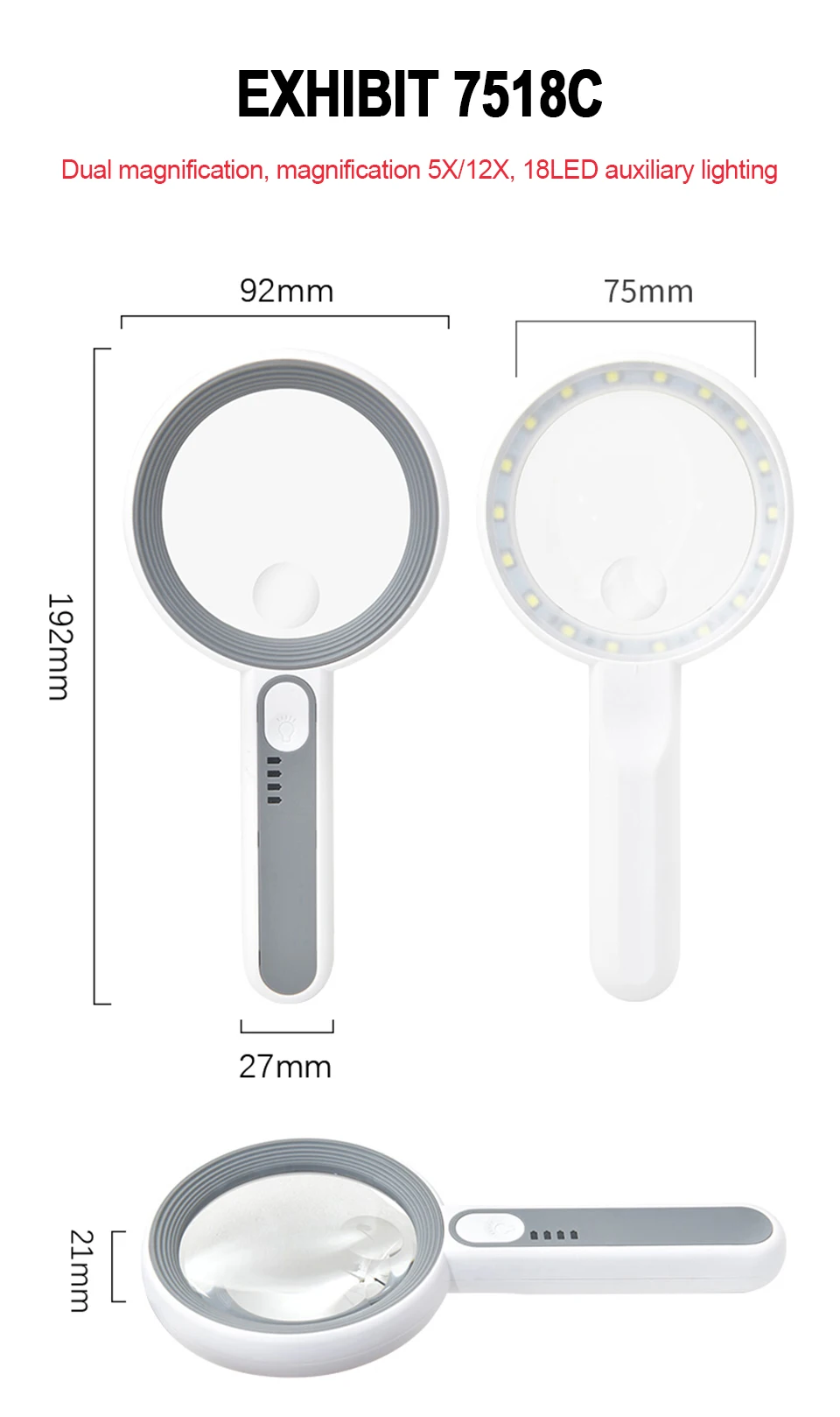 Handliche, wiederaufladbare Lupe mit LED-Licht, 3 Modi, beleuchtete Lupe für Senioren, zum Lesen, für Reparaturen, zum Basteln und zur Inspektion. – Detail 3