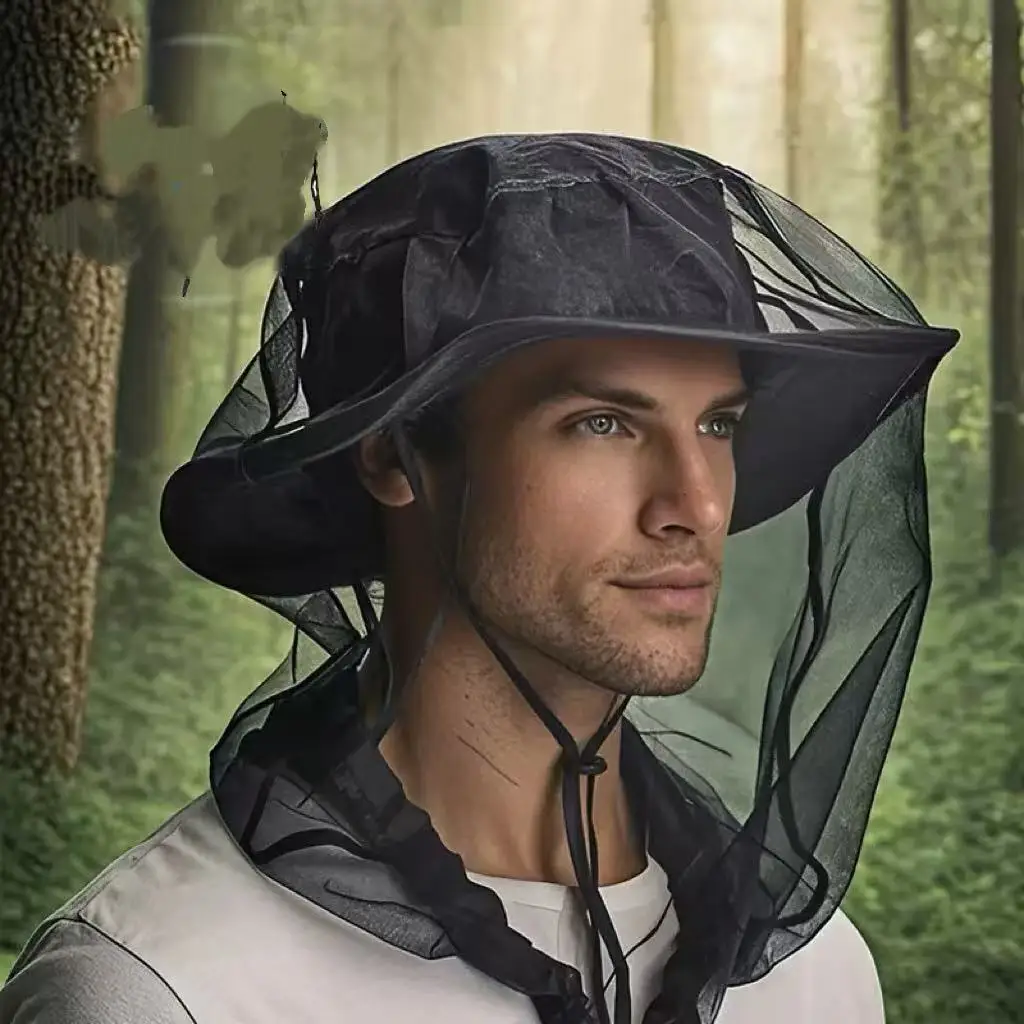 Portable Mosquito Net Hat Outdoor Fishing Cap Detachable Beekeeping Hat Anti-Mosquito Bee Insect Sun Protection Mesh Head Cover