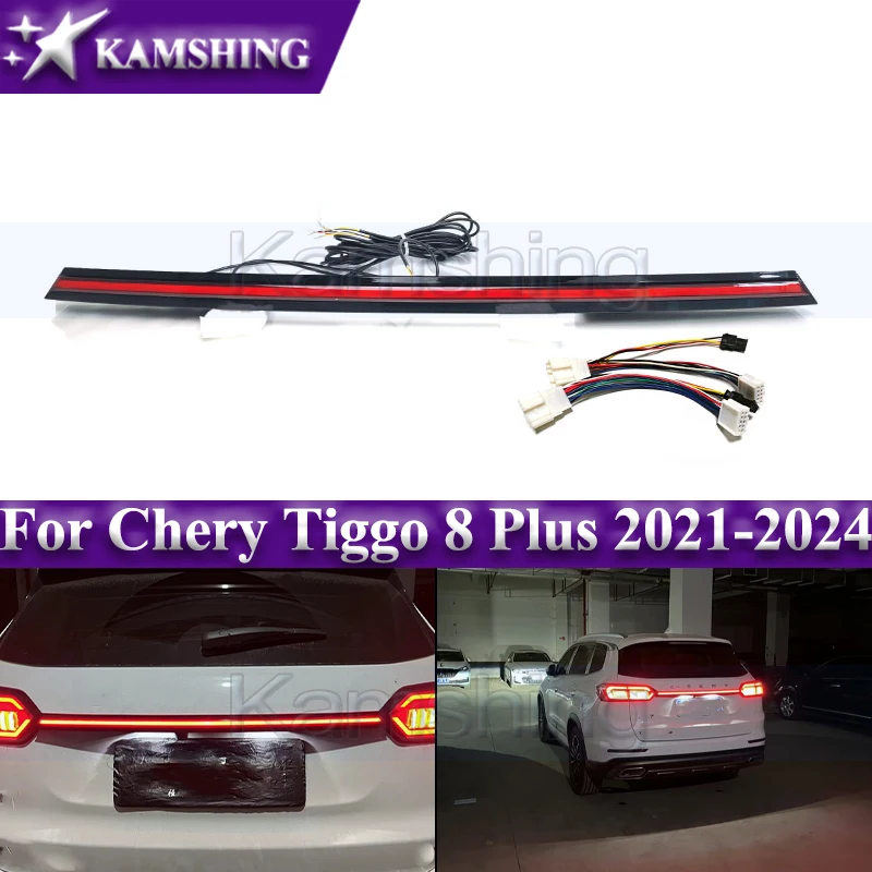 Kamshing Rear Bumper LED Taillight For Chery Tiggo 8 Plus 2021-2024 Through Taillight Middle Taillamp Brake Light