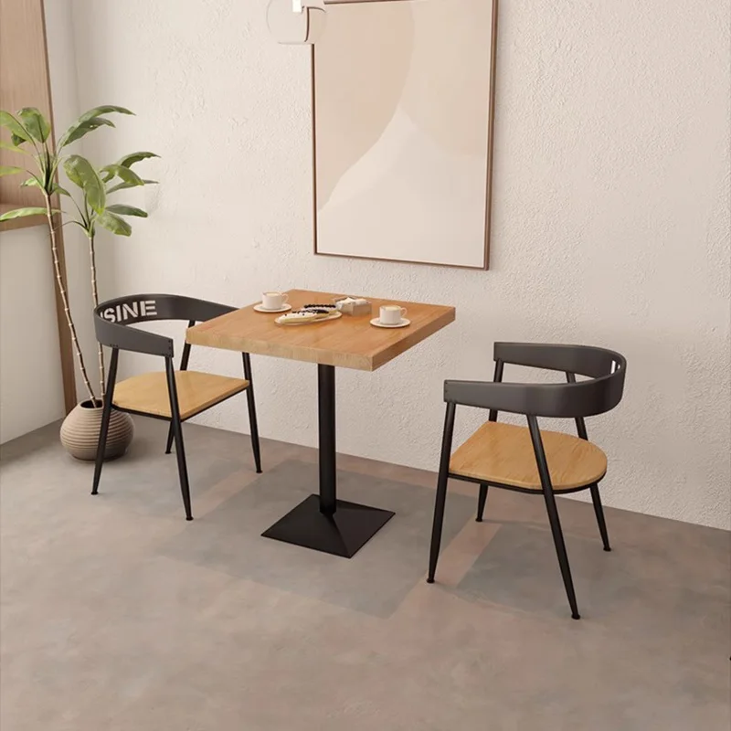 Sillas de cafetería de arte del hierro nórdico, área de salón moderna de madera maciza, Silla de café para comedor, respaldo ergonómico, muebles de cafetería, Silla FYCC