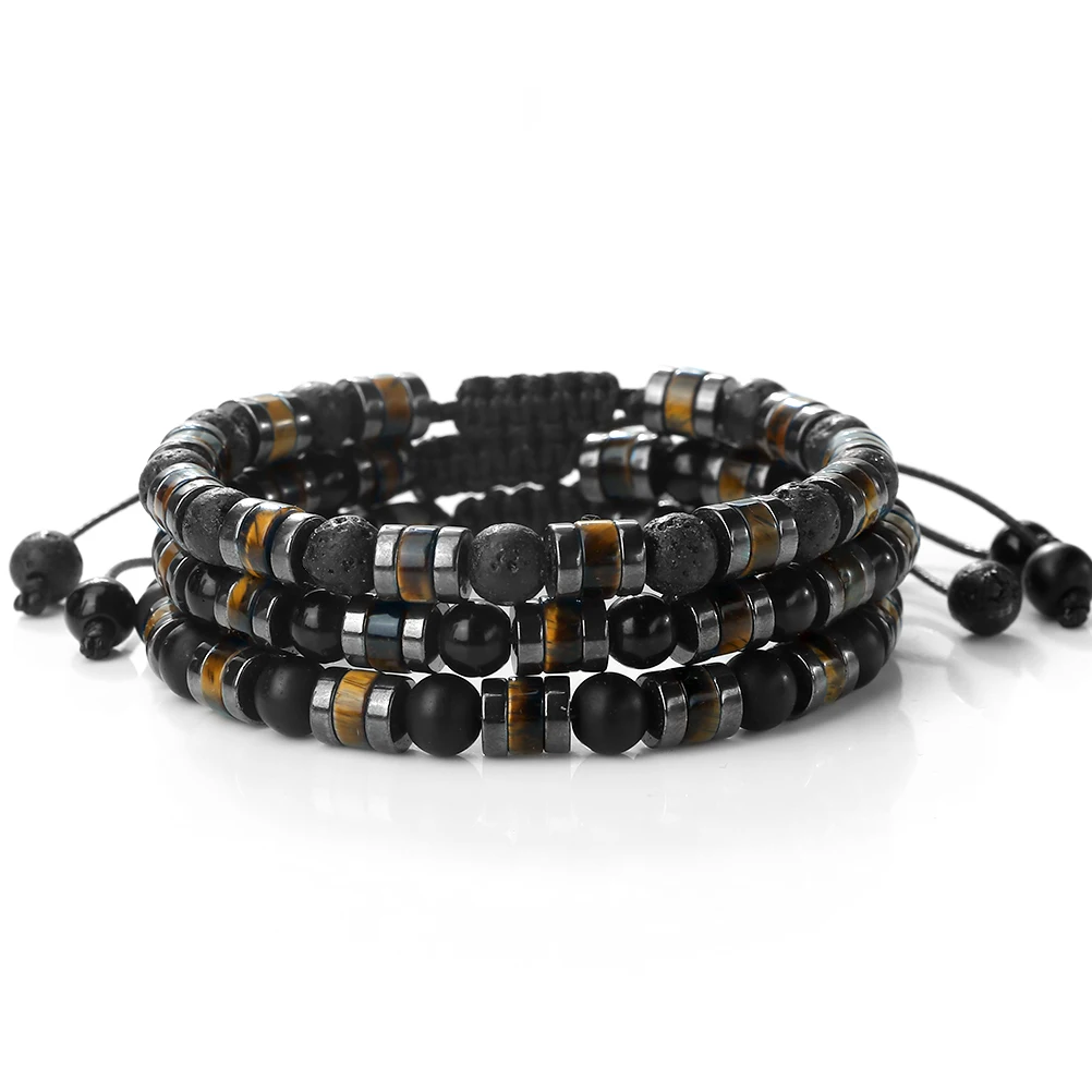1Pcs Fashion Men Bracelet Punk Style Hematite Tiger Eye Stone Bracelets Women Health Protection Soul Jewelry Gift Couples Bangle