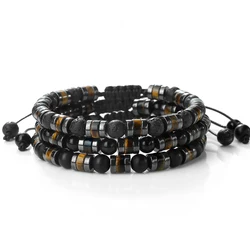 1Pcs Fashion Men Bracelet Punk Style Hematite Tiger Eye Stone Bracelets Women Health Protection Soul Jewelry Gift Couples Bangle