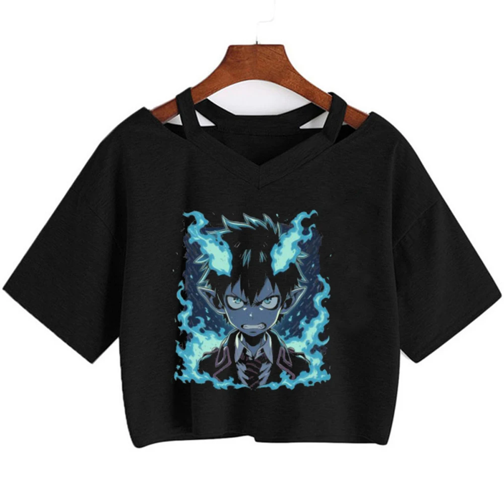 Camiseta corta Ao No Exorcist para mujer, estilo kawaii gótico, camiseta gótica de los años 2000, ropa de calle con gráficos de manga para fiesta