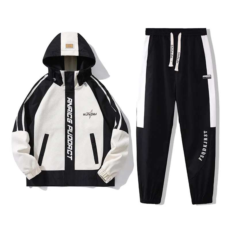 Spring Autumn Men's Jacket+pants Set Casual Hooded Spring Sportswear Jacket Hip-hop Running Sportswear 2024 New High Street