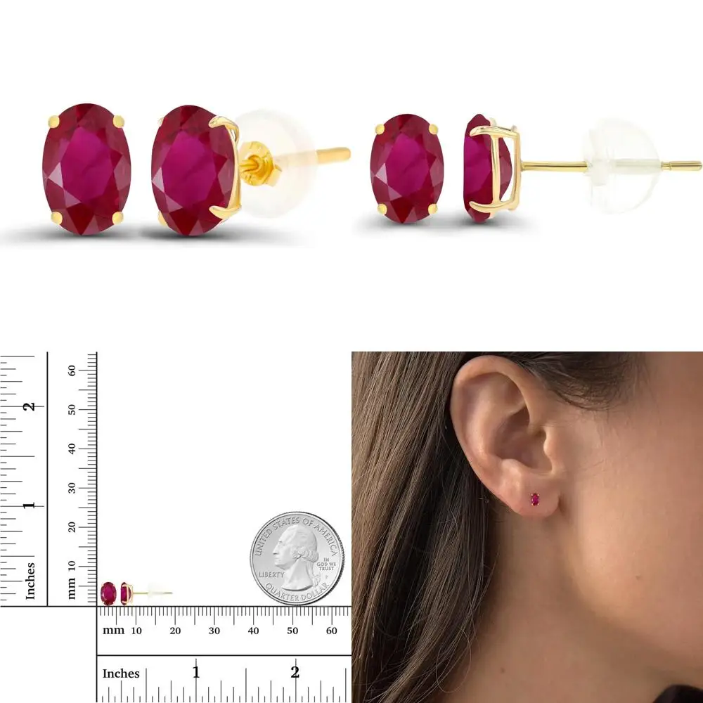 

Genuine Birthstone Stud Earrings in 14K Gold for Women - Hypoallergenic, Natural or Created Gemstone Options