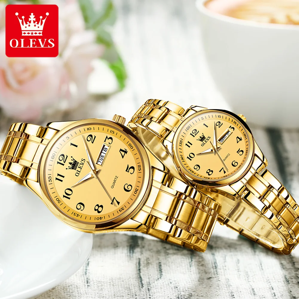 ساعة OLEVS-ساعة كوارتز مضيئة مقاومة للماء للرجال والنساء ، ساعة العشاق ، الموضة ، العلامة التجارية الأصلية ، الأسبوع ، التقويم ، الزوجين ، #3