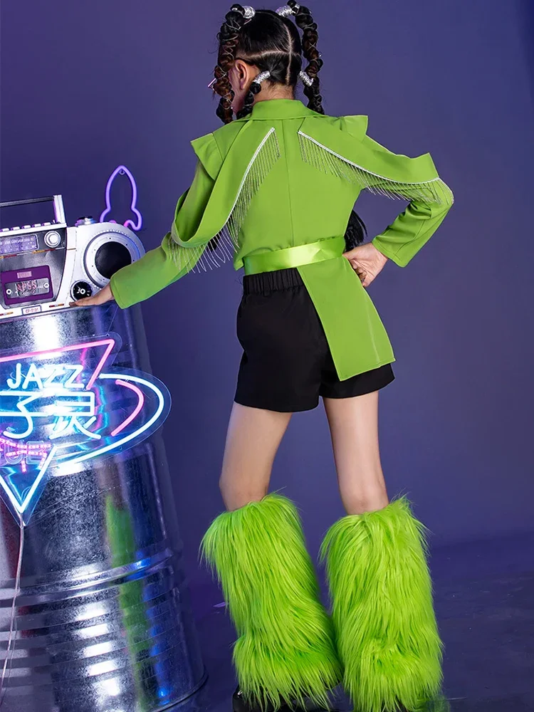 زي عرض المنصة مع شرابة خضراء للفتيات ، بدلة المسرح ، ملابس أداء الحفلات الموسيقية ، ملابس الجاز والهيب هوب ، موضة جديدة ، DL11116 ،