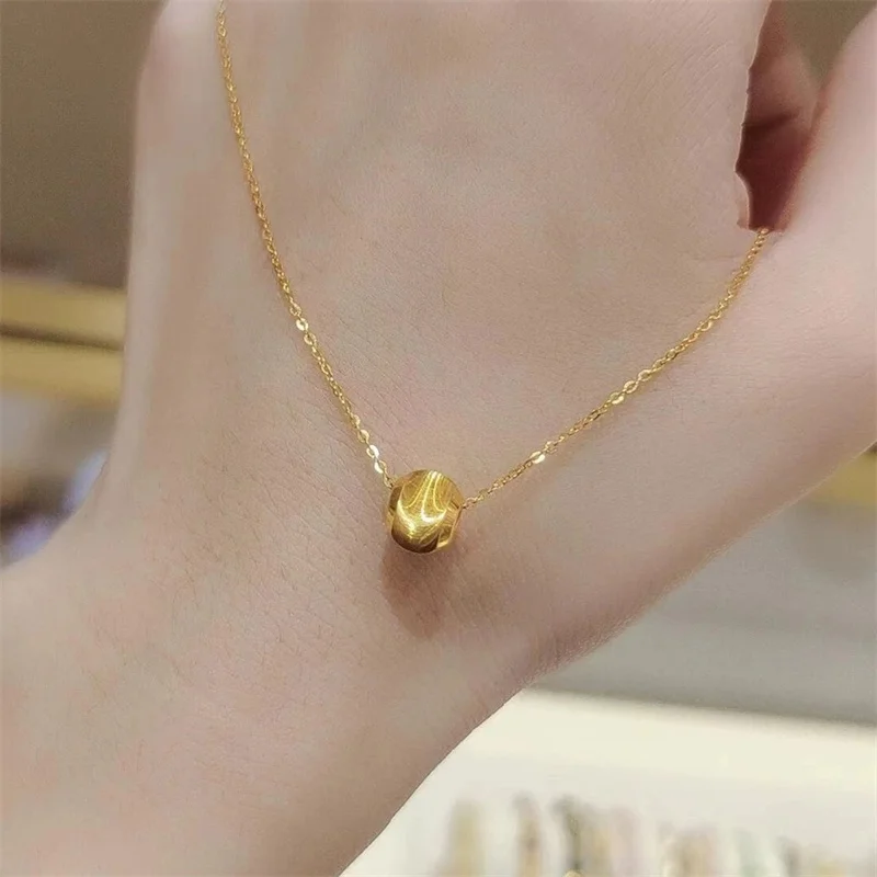

AU750 Gold Cat Eye Transport Bead Necklace for Women 2025 New Fashion Clavicle Chain 18k Gold Neck Chain Luxury Accessory Gift