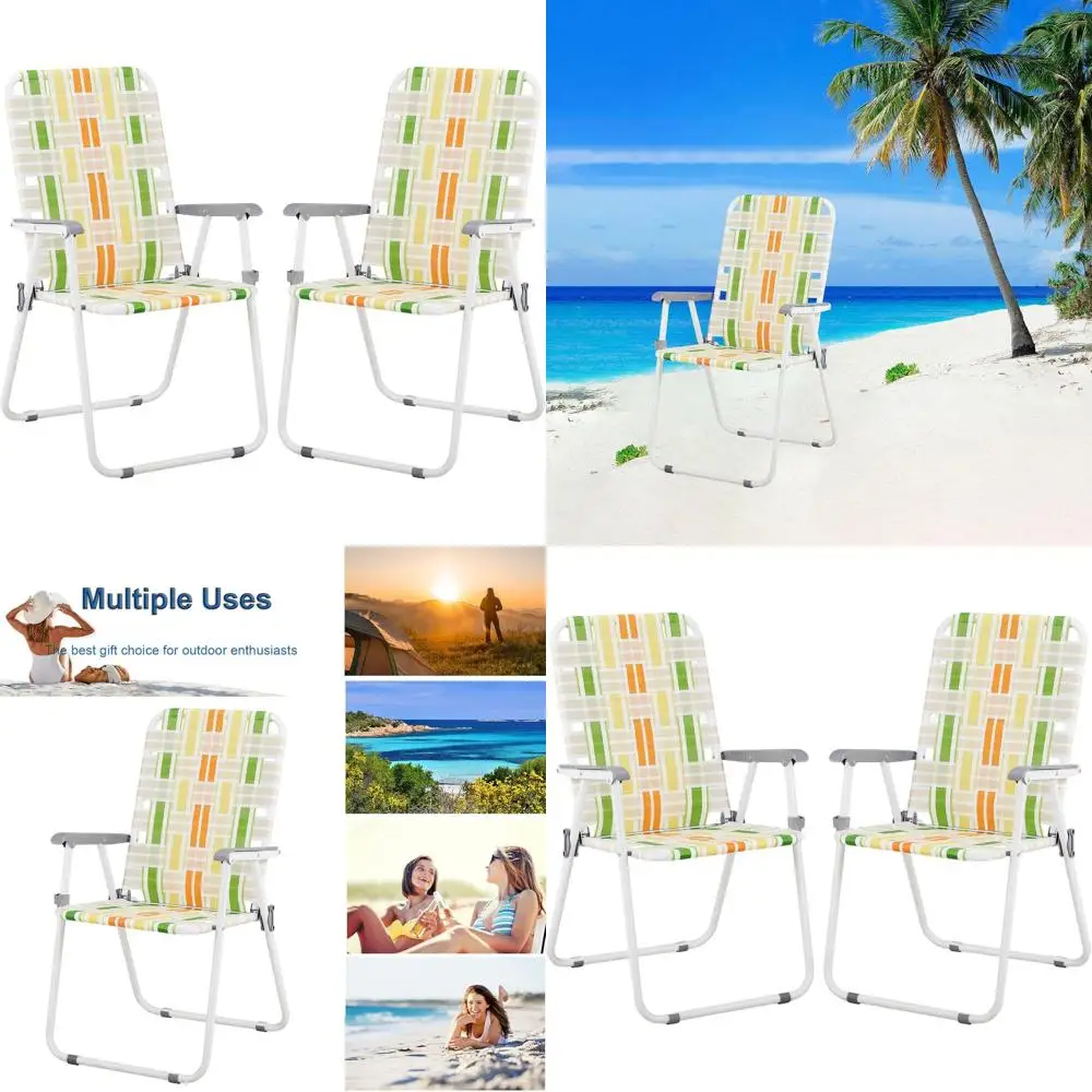 

Portable Folding Steel Beach Chairs with Armrests, 2 Pack, Suitable for Camping, Picnics, Outdoors, 260lbs Capacity, Yellow & Gr