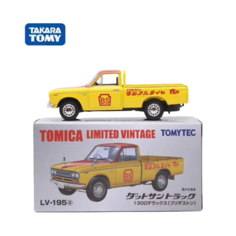 

TAKARA TOMY 1:64 TLV 195a Datsun грузовик 1300 Bridgestone сплав компрессионный вал Миниатюрная модель, украшение для взрослых, игрушка для мальчиков