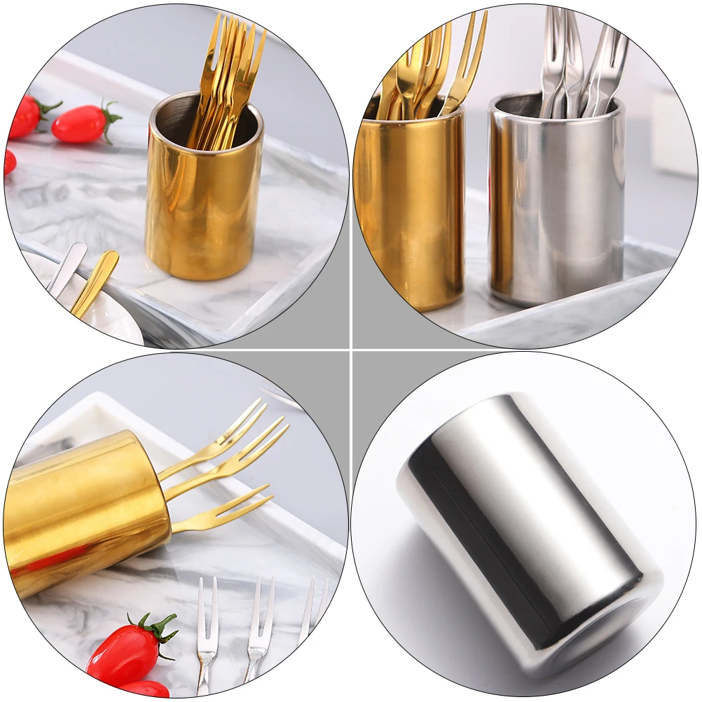 

2Pcs Fruit Fork Cartridge Dessert Container Storage Tube Stainless Steel Kitchen Gadgets Multi Functional Cylinder Household