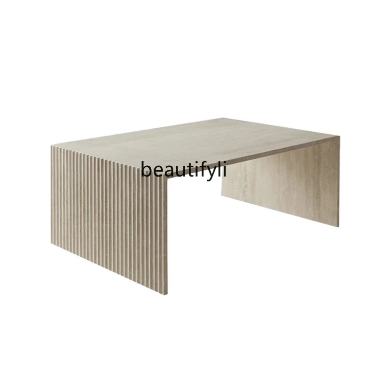 

Nordic minimalist design marble, coffee table wabi sandy wind modern simple natural travertine living room table