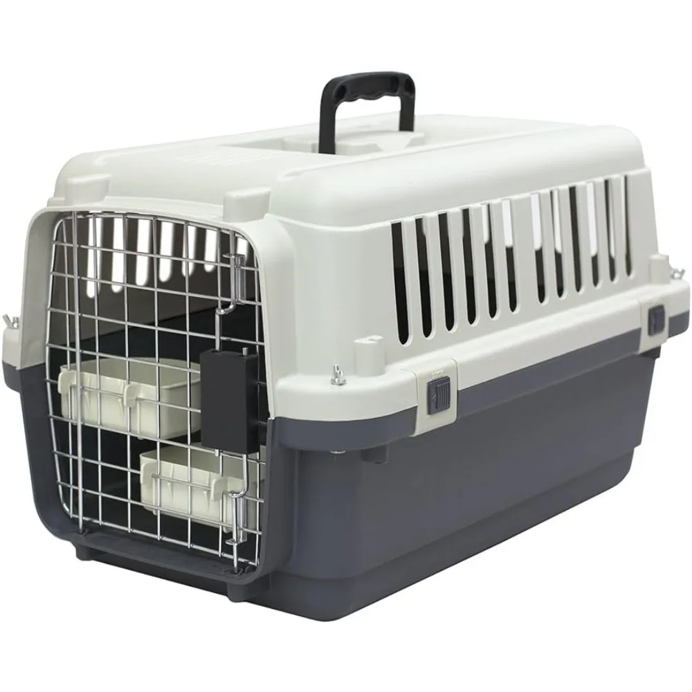 

SportPet Designs Plastic Kennels Rolling Plastic Wire Door Travel Dog Crate - Small - No Wheel, Tan