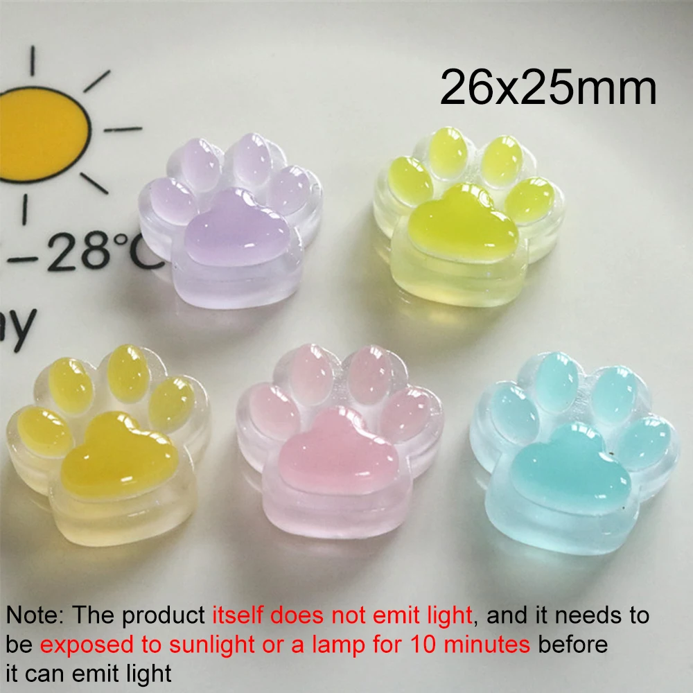 10 buah Aksesori dekorasi kerajinan perhiasan DIY buku tempel pipih Resin seri Paw Noctilucent 26x25mm untuk jepit rambut