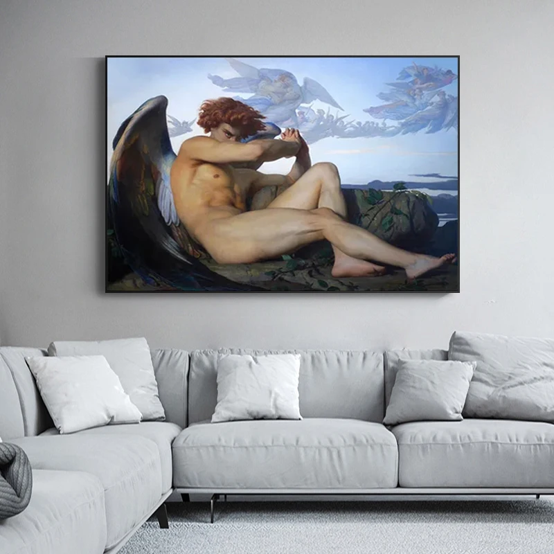Vintage Fallen Angel Alexandre Poster Cabanel Painting on Canvas Christianity Religious Archangel Angels Wall Home Decor Cuadros