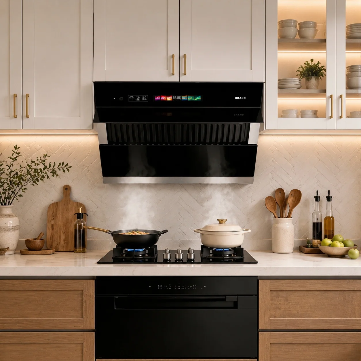 BRANO 30-inch Under Cabinet Range Hood 900CFM Ventilation with Voice/Gesture/Touch Control for Modern Kitchen Ducted/Ductless Co