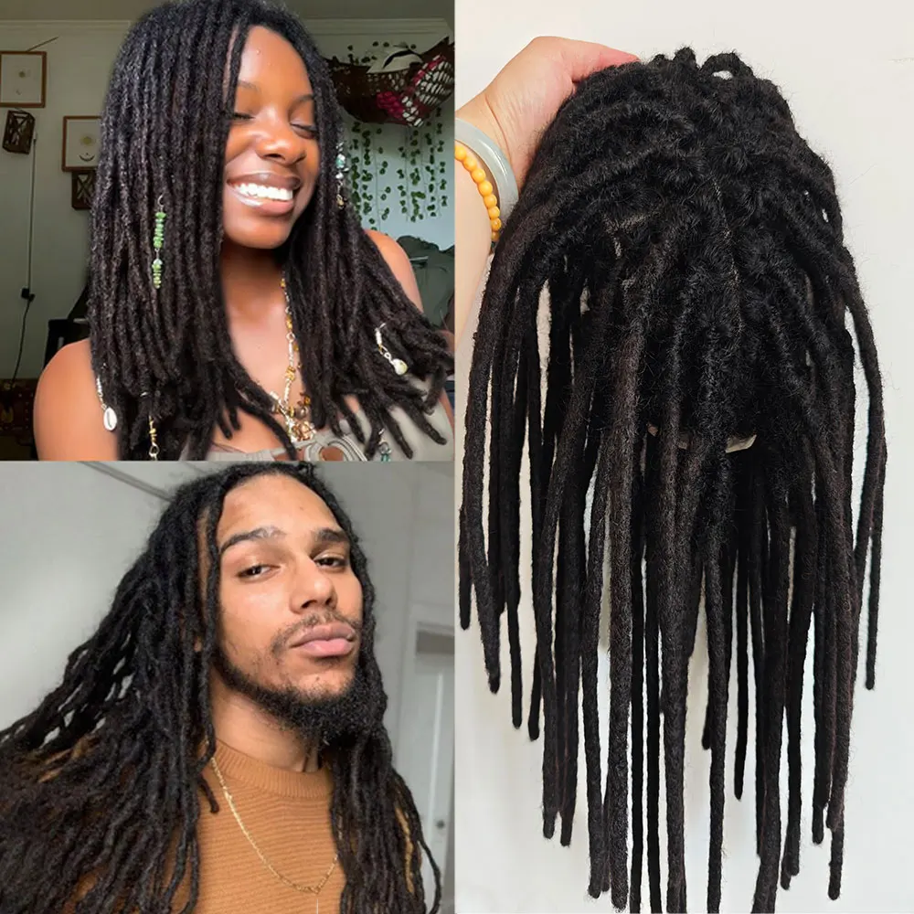 

12inch Full Lace Base Afro Curly Dreadlock Extensions Toupee For Men and Women 60 Strands 0.7cm Loc Extensions Human Hair Toupee