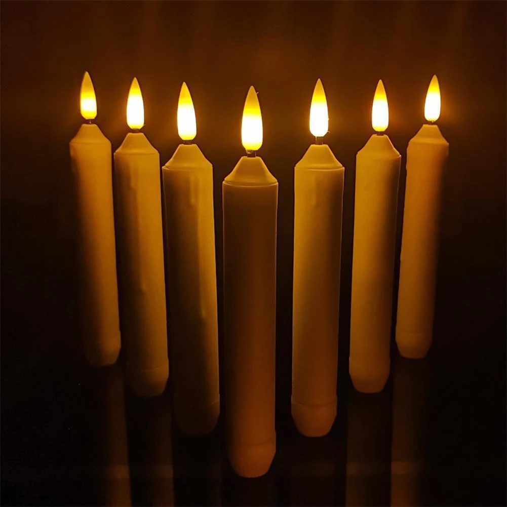 12pcs LED Flameless Tapered Candle Lights, Simulation 3D Wick Wedding Arrangement Proposal Props Battery Operated Home Decoratio