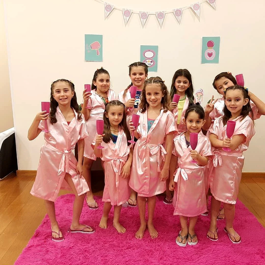 6-18 مجموعة سبا حزب الجلباب للفتيات سبا العباءات للفتيات لوازم سبا كيمونو الساتان رداء النوم منامة حزب عيد ميلاد النوم