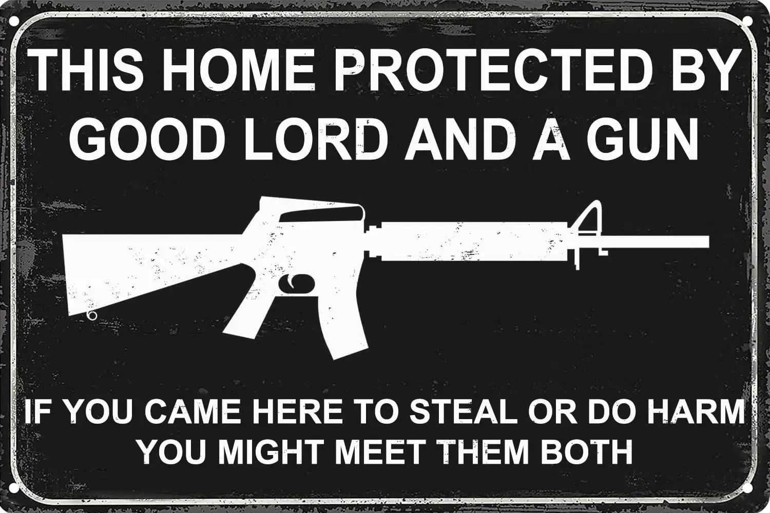 This Home Protected by Good Lord and A Gun Vintage Metal Tin Signs Funny Wall Art Decor Plaque for Home Garage Garage Store sign