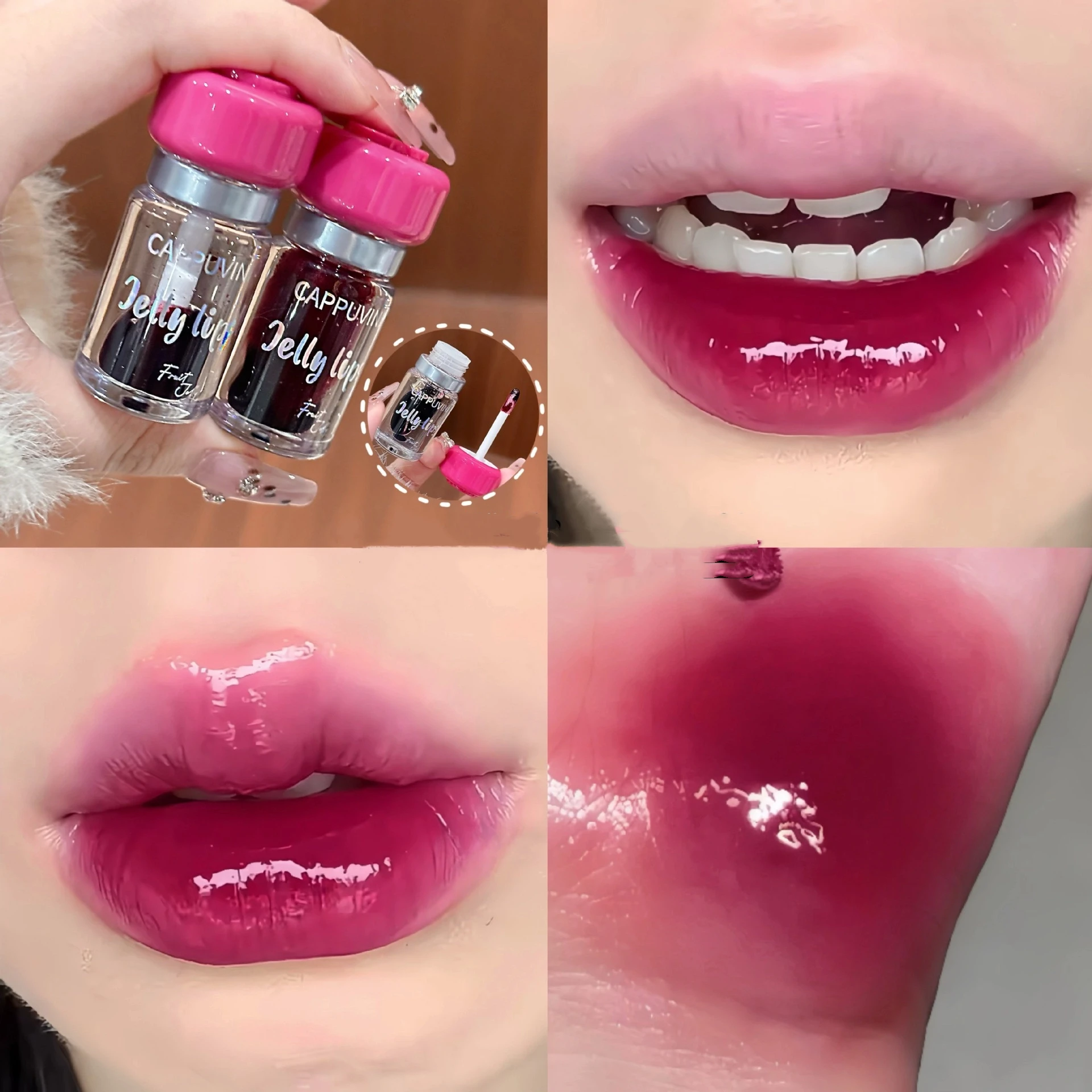 ベリーレッドリップグロス ブラックミラーグラス ウォーターライトクリアリップグレイズ 防水 ノンスティック リキッドリップスティック ヌードリップティント メイクアップ