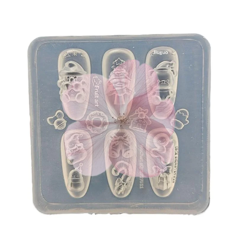 .1Pc DIY Transparent Manicure Decor Templates Christmas Tree Snowman Gingerbread Man 3D Nail Art Silicone Molds.