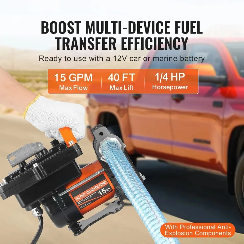 Efficient Fuel Transfer Pump Fuel Transfer Pump 12V 15 GPM 1/4 Diesel Pump with Auto Fuel Nozzle for A Variety of Fuels