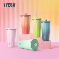 TYESO 600ml Thermos Water Bottle Stainless Steel Coffee Cup with Straw Gradient Keeps Cold and Heat Insulated Car Thermos Mug