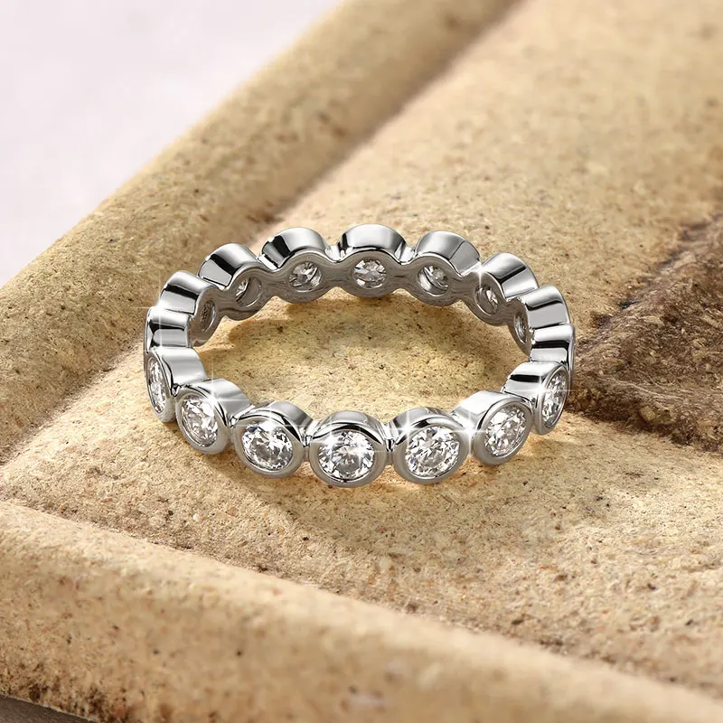 IOGOU 14k Gold Filled Full Eternity Ring Bezel 3mm D Round Moissanite Rings Stackable Bands GRA Certified Jewelry for Women 2026