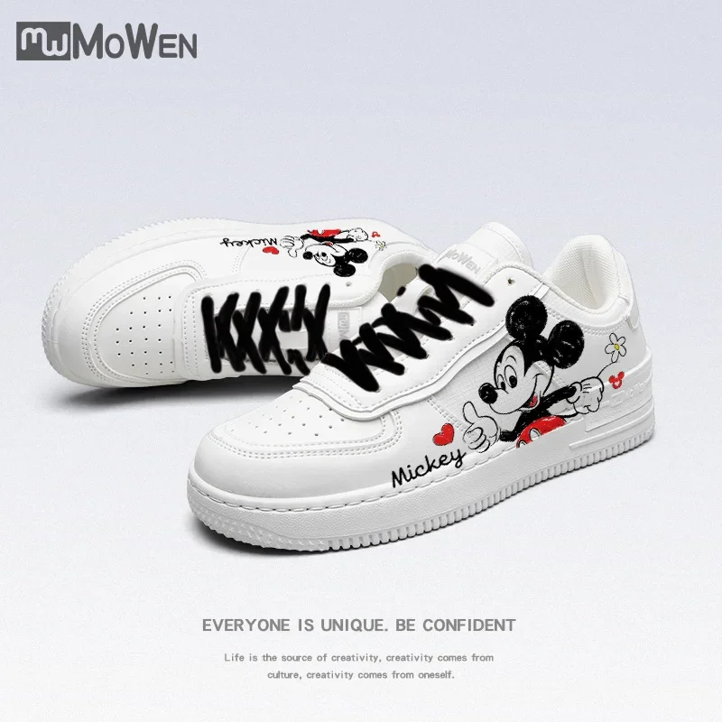 Disney Mickey Fashion White Leather Women Sneakers Shoes Lace Up Tenis Feminino Zapatos De Mujer Platform Women Casual Shoe Gift