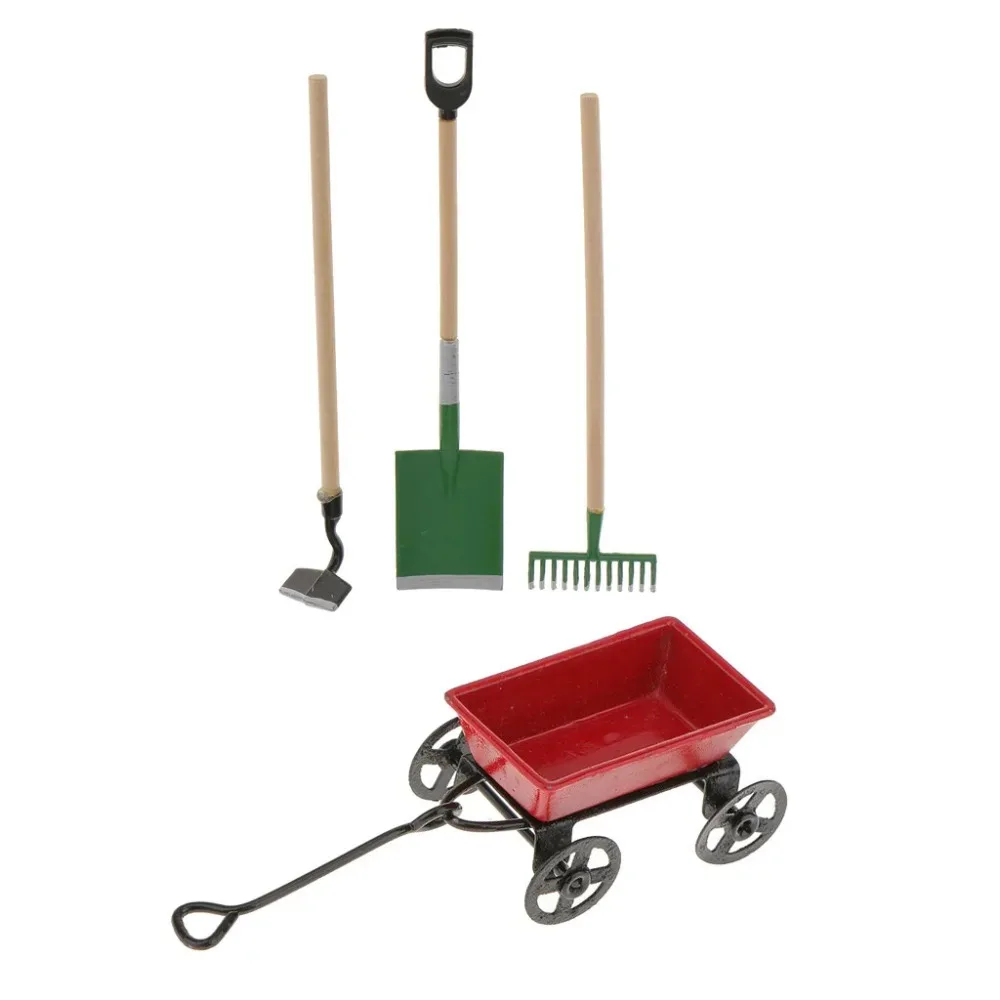 3Pcs 1:12 Dollhouse Dollhouse Miniatures Gardening Shovel Green/black/red Vintage Dollhouse Mini Shovel Rake Mini DIY
