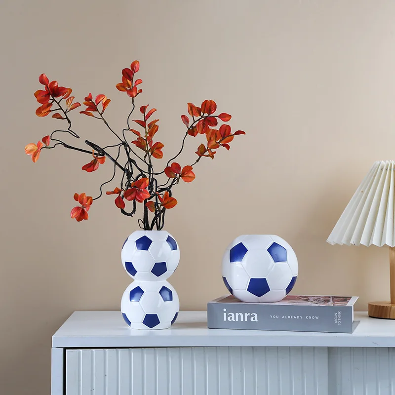 Creative Ceramic Football Vase Modern Soccer Ball Flower Pot Home Decor Water Plant Holder Pen Organizer