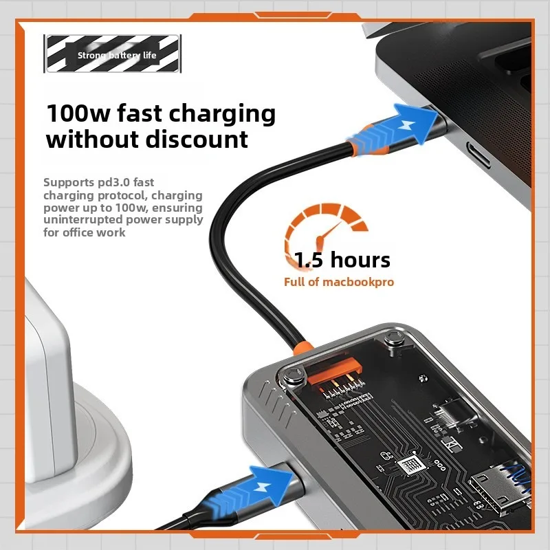 

Transparent TypeC Docking Station, USB Hub, Ethernet Port, USB Extender, Multifunctional Notebook Docking Station