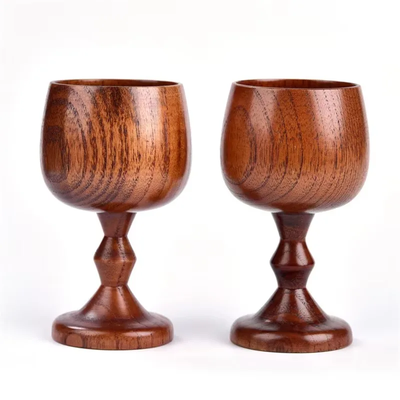 Jujube Wood Goblet Hand Carved Wooden Wine Cup Retro Style for Bar Party Home Drinking Decor