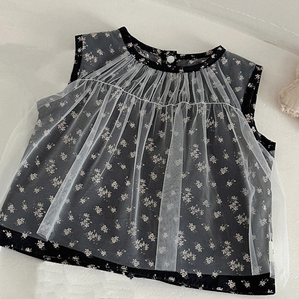 MILANCEL New Summer Baby T-shirt 6-24M Sweet Full Print Flowers Toddler Girls Tee Mesh Ventilate Infant Clothes