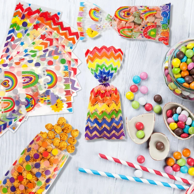 100Pc Kids Birthday Bags,Transparent Bags for Candy Cookies,Gift Bags Cellophane Bags for Candy Birthday Gifts,DIY Gifts-A57M