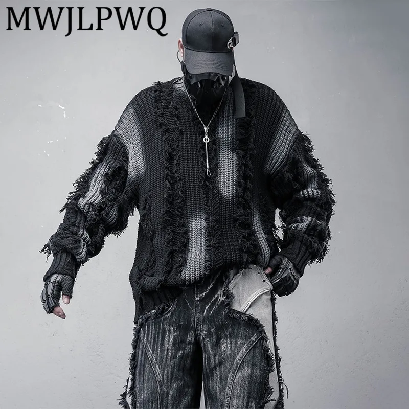 

MWJLPWQ Unique Dark Lazy Style High Neck Autumn Winter Asymmetric Tassel Graffiti Design Long Sleeve Sweater Trendy New 12678