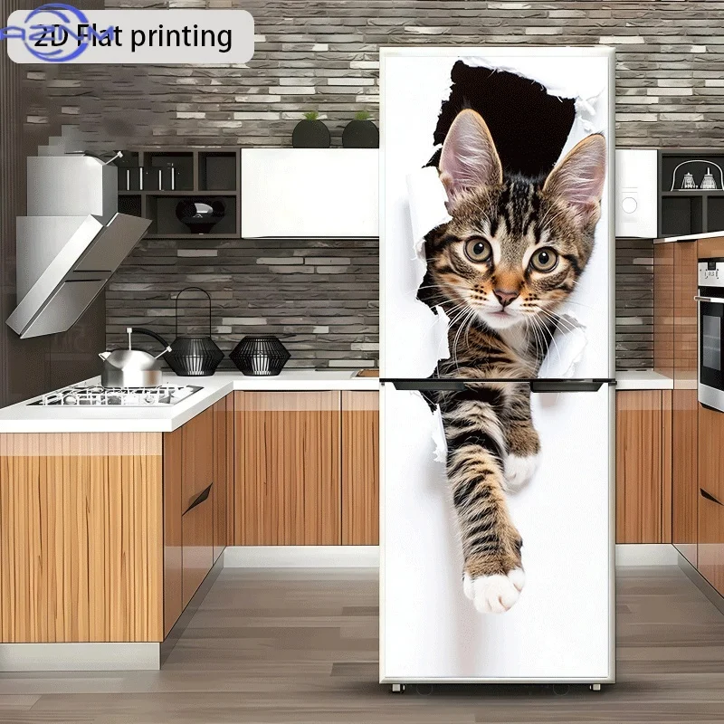 Kitten Breaking Through Paper Theme Design Self-Adhesive Wall Sticker Decorative Wallpaper Suitable for Cabinets and Wardrobes